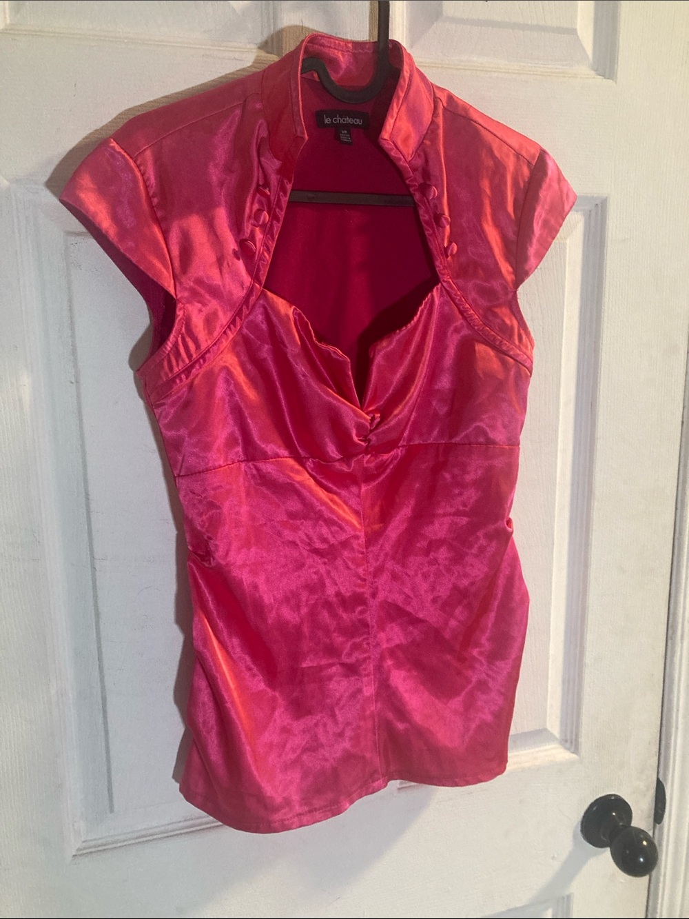 Le Chateau Hot Pink Satin Cap Sleeve Blouse
